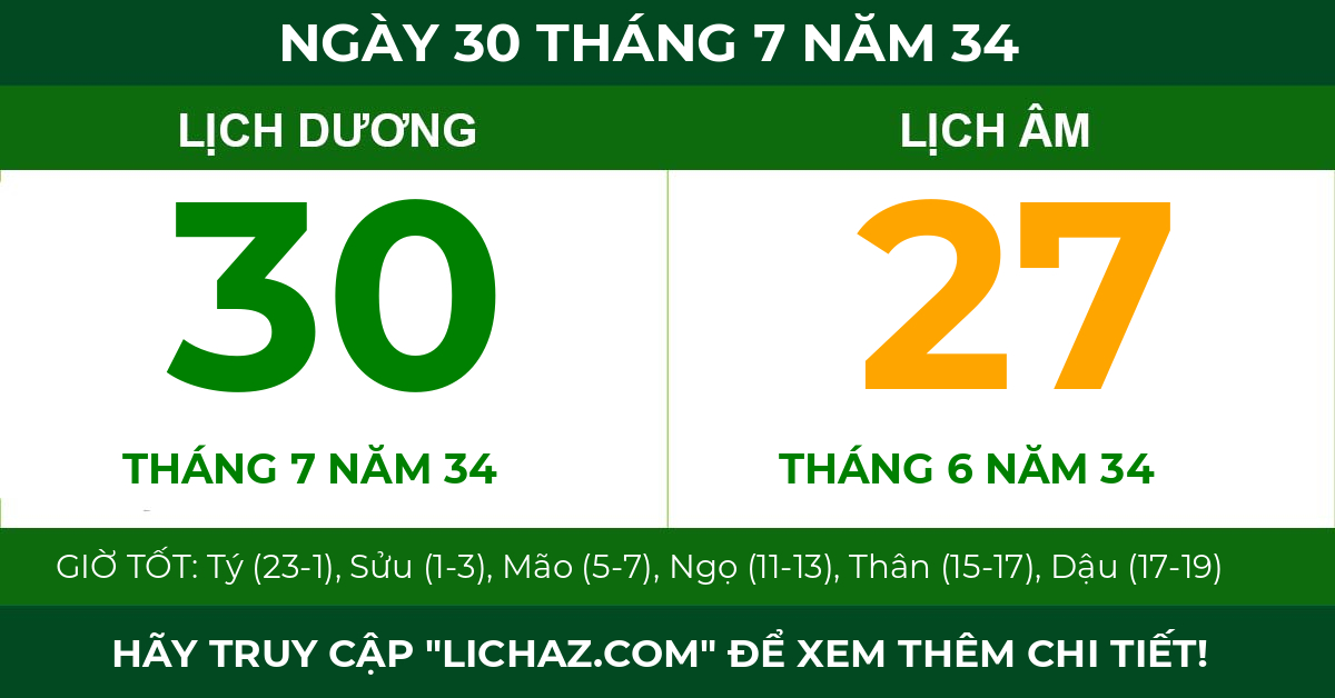 lịch âm ngày 30 tháng 7 năm 34
