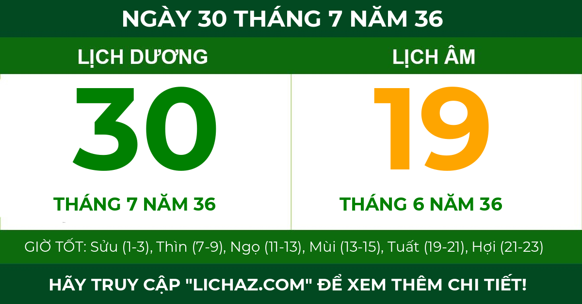 lịch âm ngày 30 tháng 7 năm 36