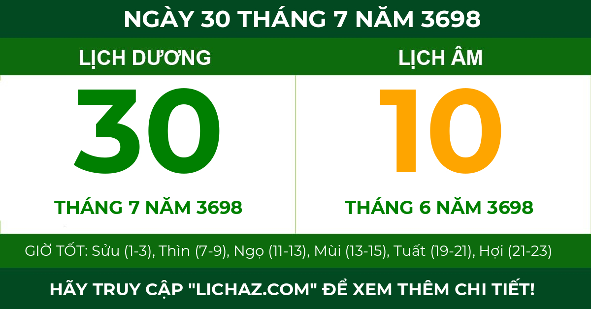 lịch âm ngày 30 tháng 7 năm 3698