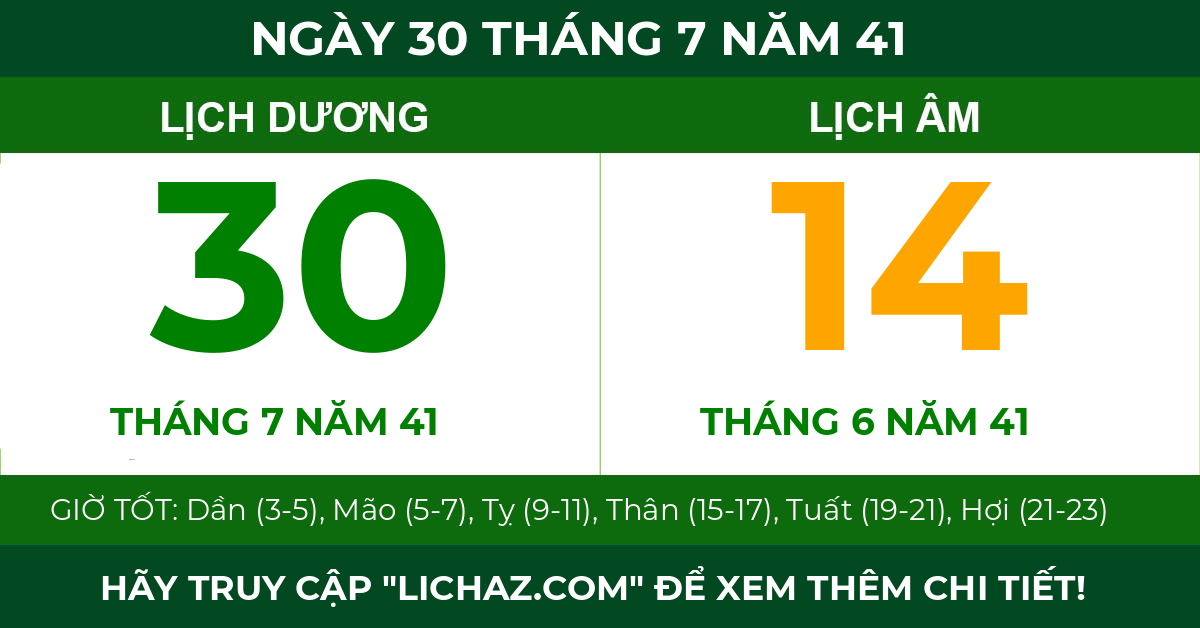 lịch âm ngày 30 tháng 7 năm 41