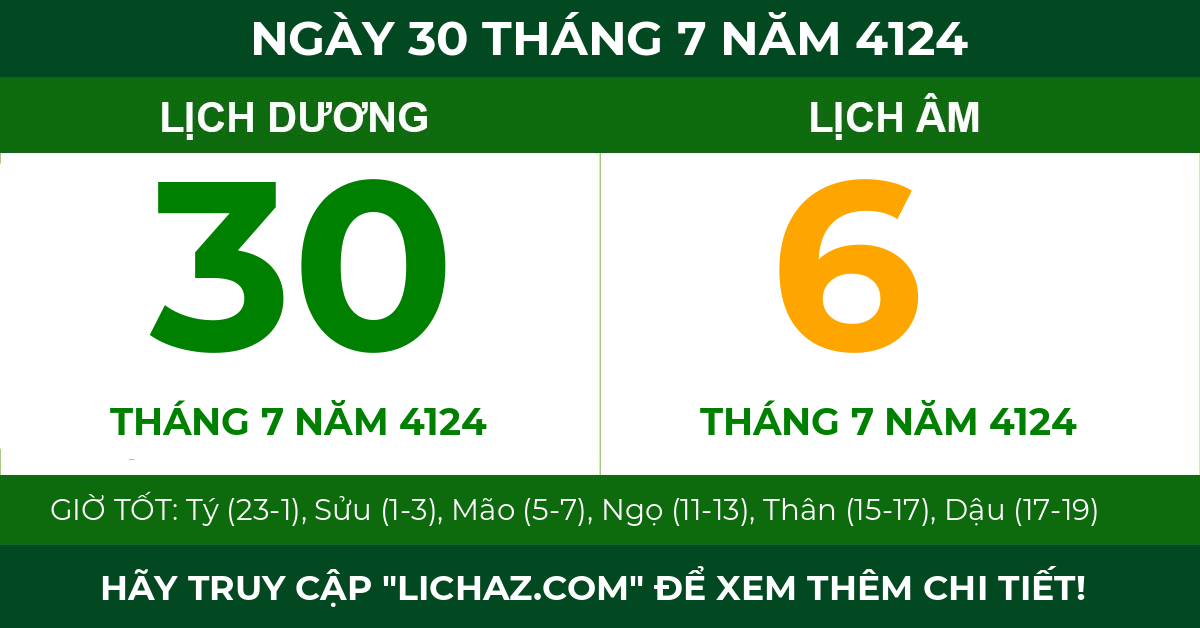 lịch âm ngày 30 tháng 7 năm 4124