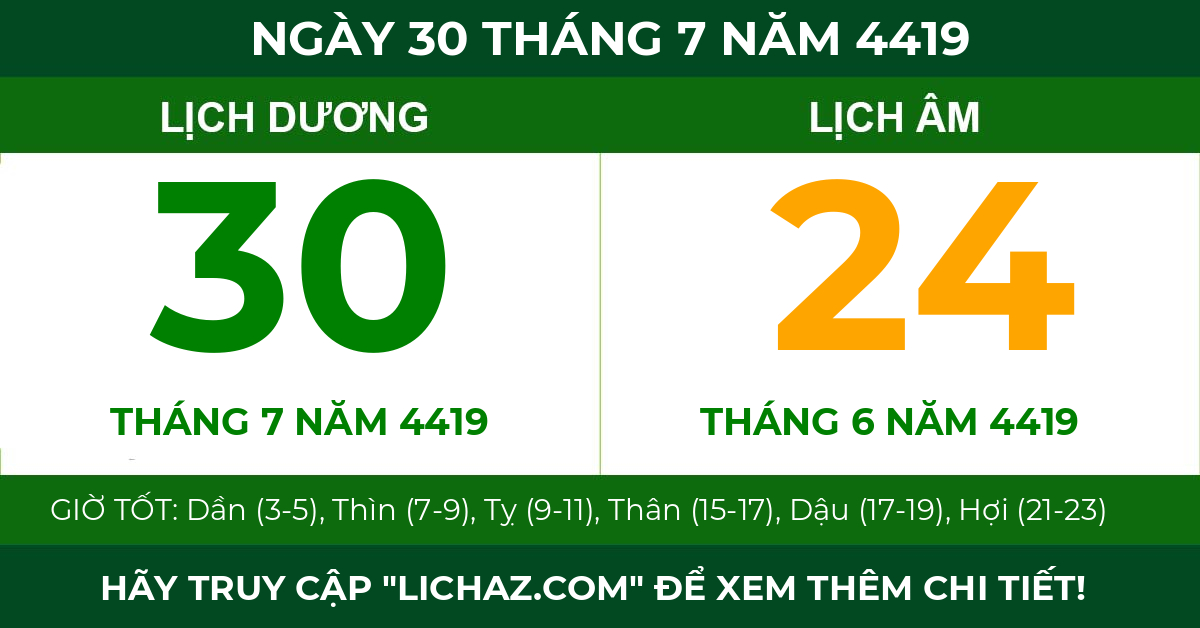 lịch âm ngày 30 tháng 7 năm 4419