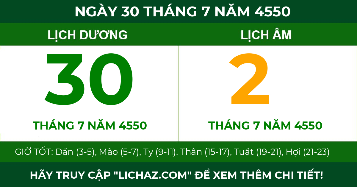 lịch âm ngày 30 tháng 7 năm 4550