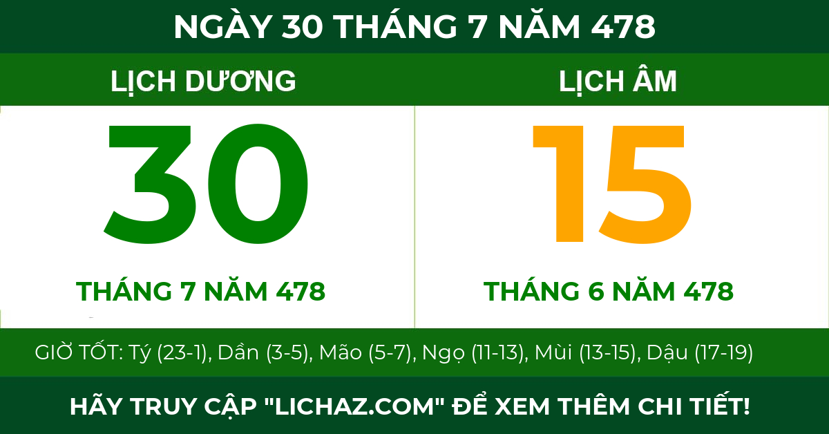 lịch âm ngày 30 tháng 7 năm 478
