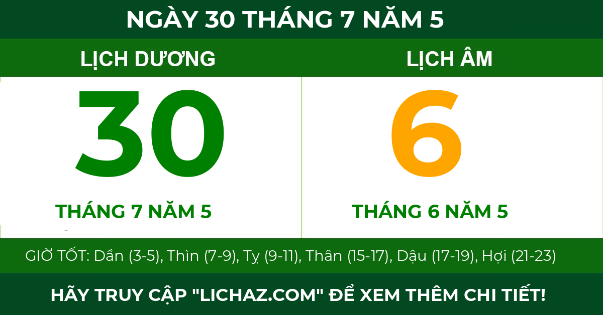 lịch âm ngày 30 tháng 7 năm 5
