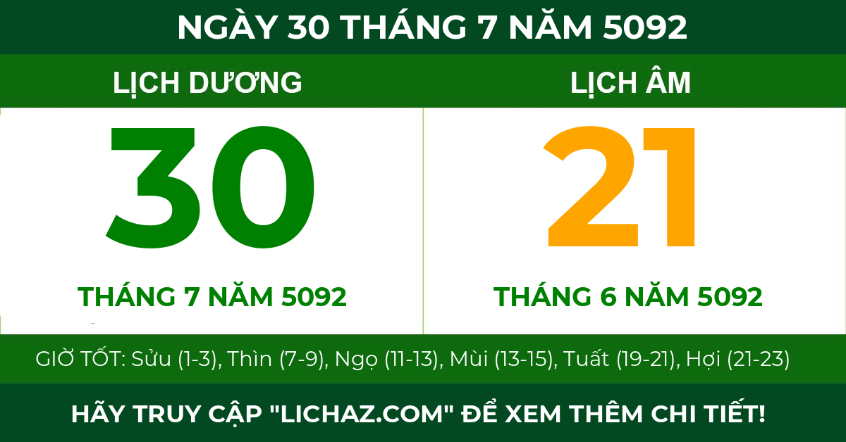 lịch âm ngày 30 tháng 7 năm 5092