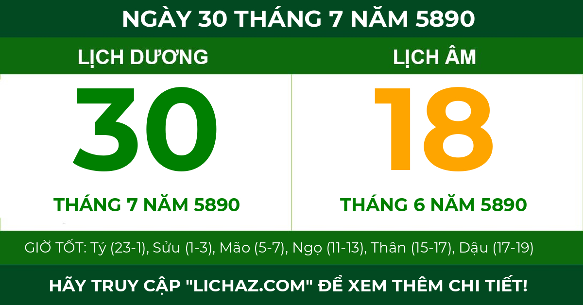 lịch âm ngày 30 tháng 7 năm 5890
