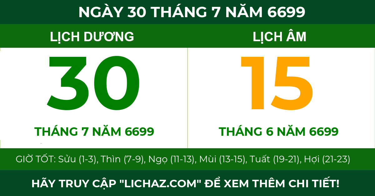 lịch âm ngày 30 tháng 7 năm 6699