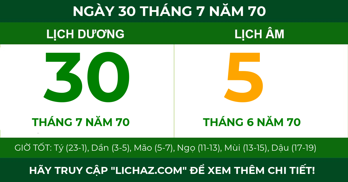 lịch âm ngày 30 tháng 7 năm 70