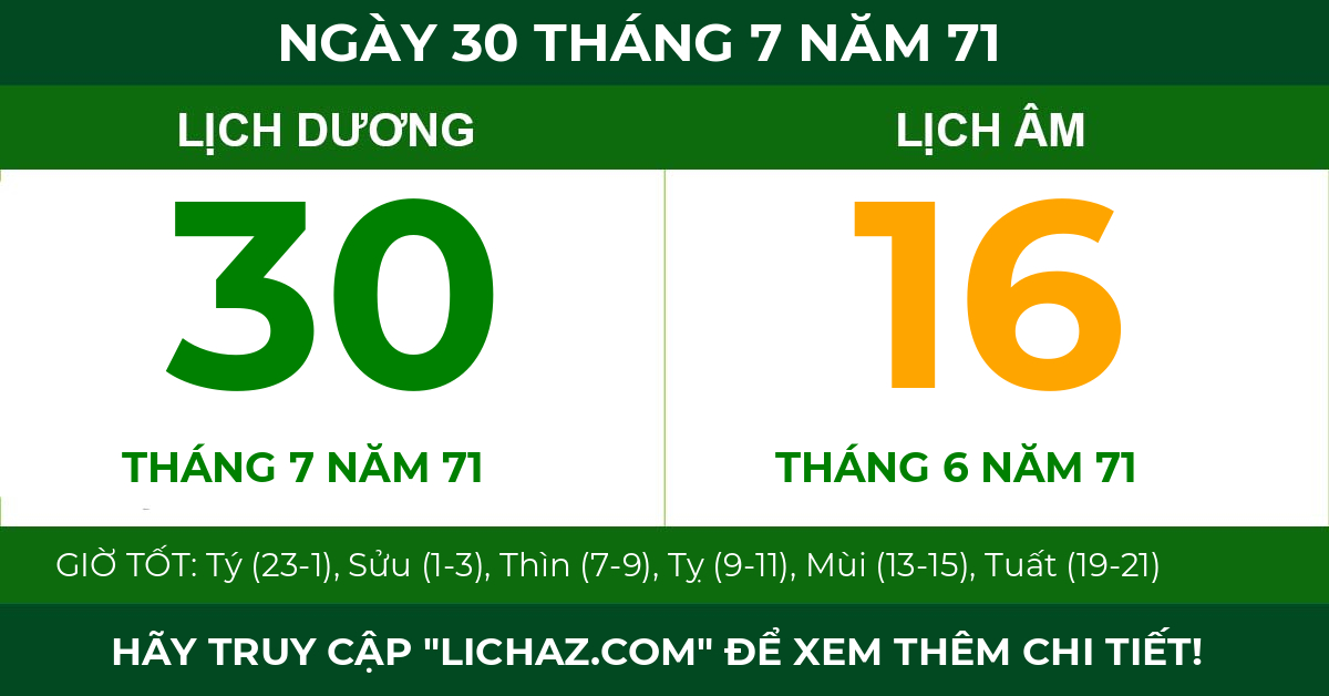 lịch âm ngày 30 tháng 7 năm 71