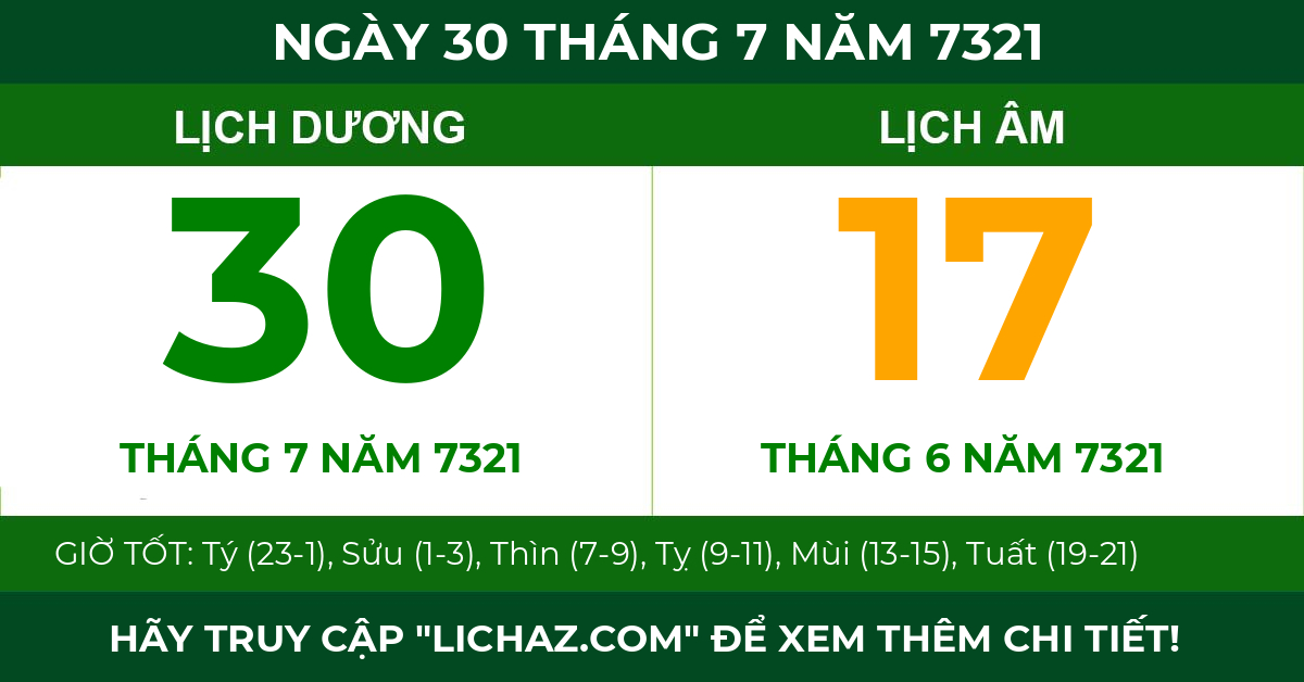 lịch âm ngày 30 tháng 7 năm 7321