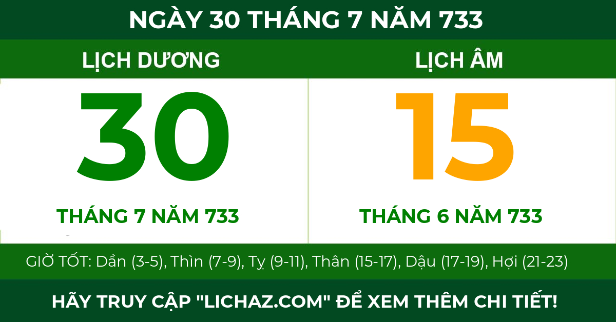 lịch âm ngày 30 tháng 7 năm 733
