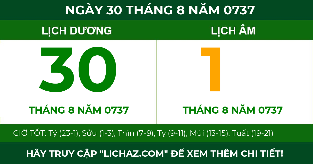 lịch âm ngày 30 tháng 8 năm 0737