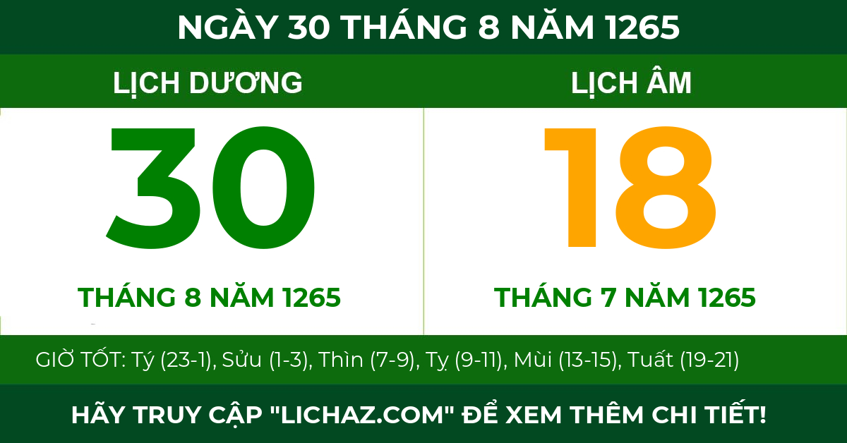 lịch âm ngày 30 tháng 8 năm 1265