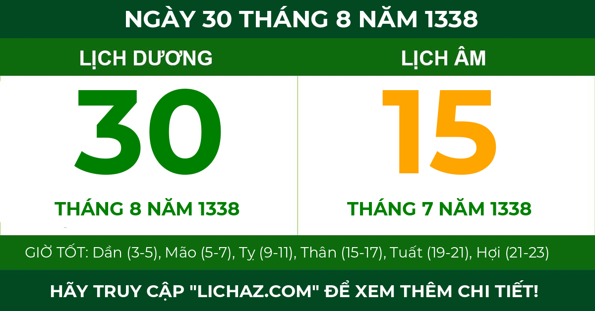 lịch âm ngày 30 tháng 8 năm 1338