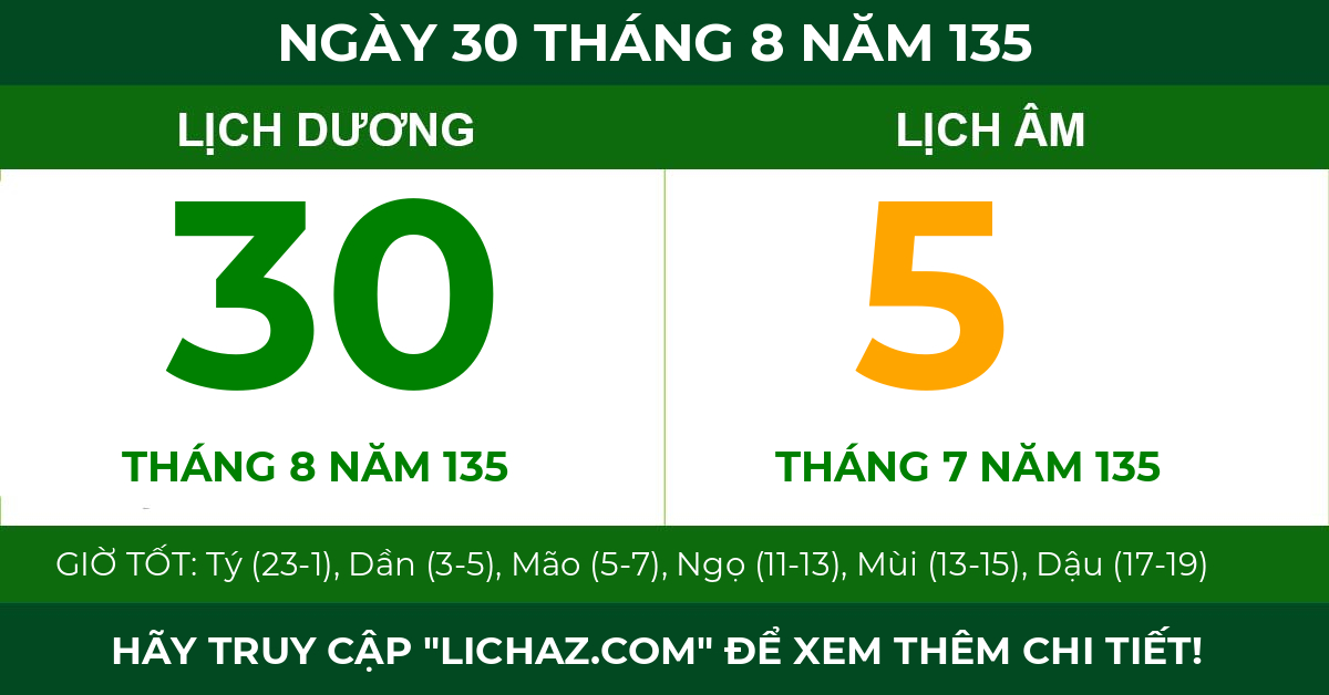 lịch âm ngày 30 tháng 8 năm 135
