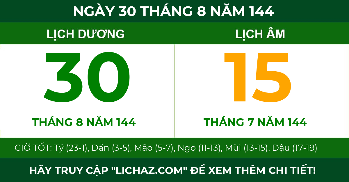 lịch âm ngày 30 tháng 8 năm 144