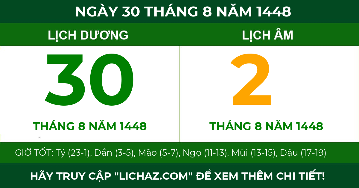 lịch âm ngày 30 tháng 8 năm 1448