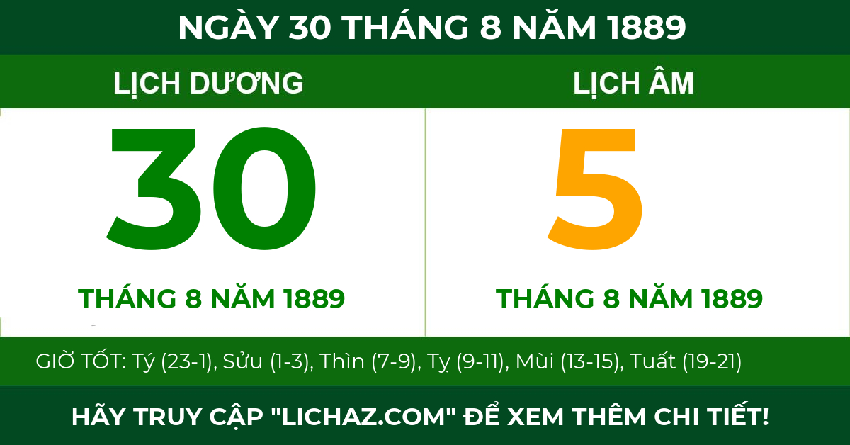 lịch âm ngày 30 tháng 8 năm 1889