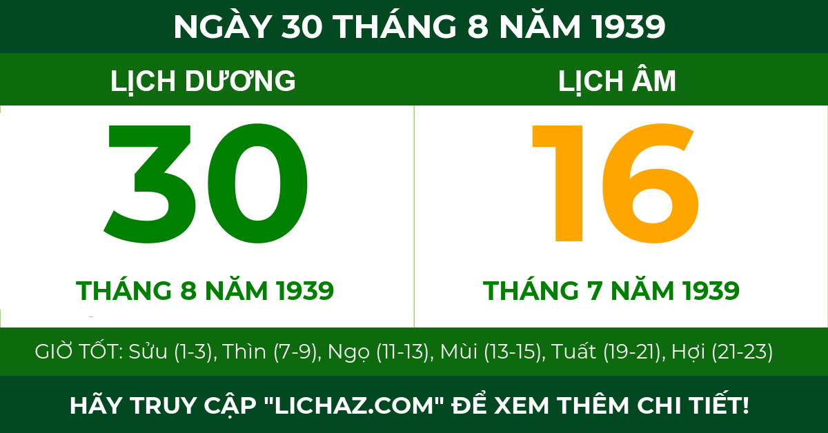 lịch âm ngày 30 tháng 8 năm 1939
