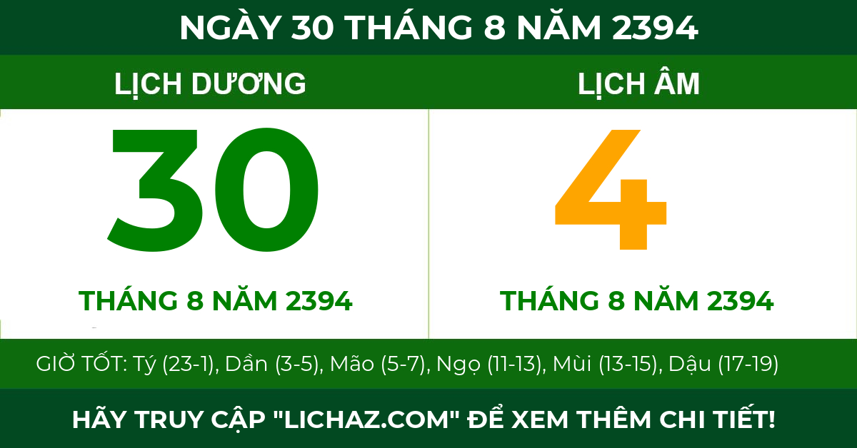 lịch âm ngày 30 tháng 8 năm 2394