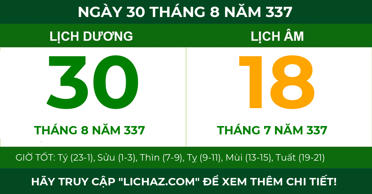 lịch âm ngày 30 tháng 8 năm 337