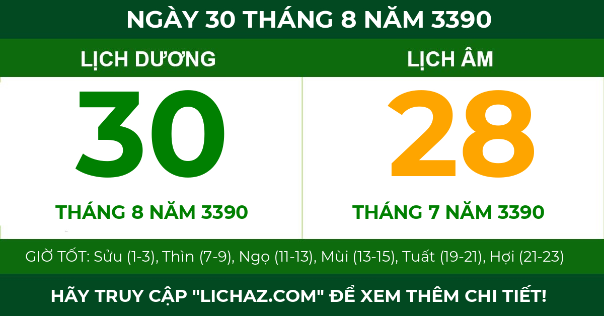 lịch âm ngày 30 tháng 8 năm 3390