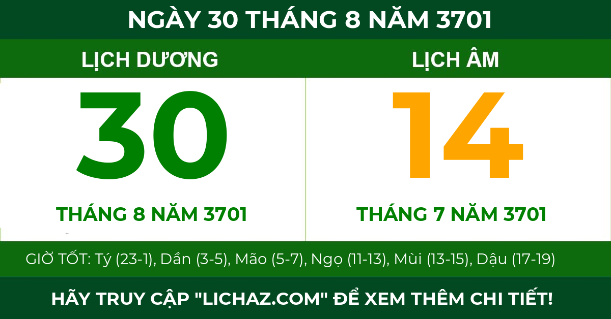 lịch âm ngày 30 tháng 8 năm 3701