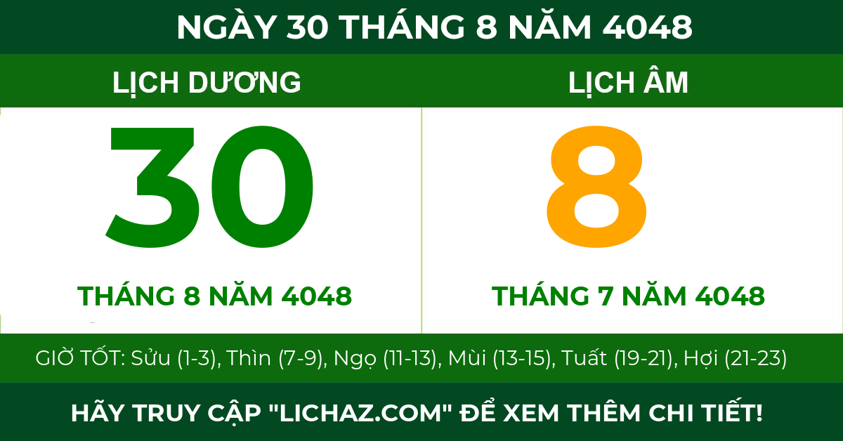 lịch âm ngày 30 tháng 8 năm 4048