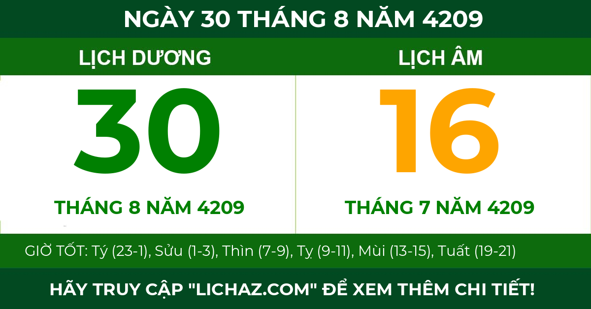 lịch âm ngày 30 tháng 8 năm 4209