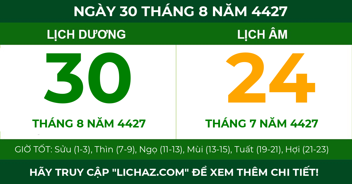 lịch âm ngày 30 tháng 8 năm 4427