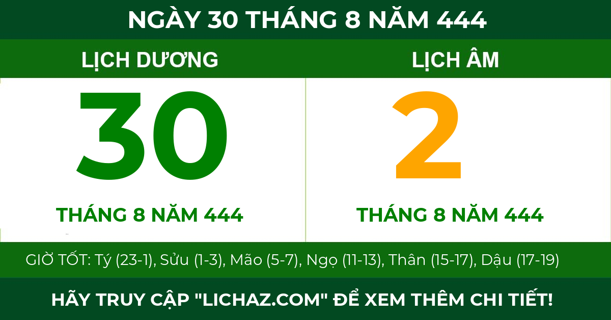 lịch âm ngày 30 tháng 8 năm 444