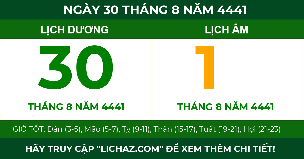 lịch âm ngày 30 tháng 8 năm 4441