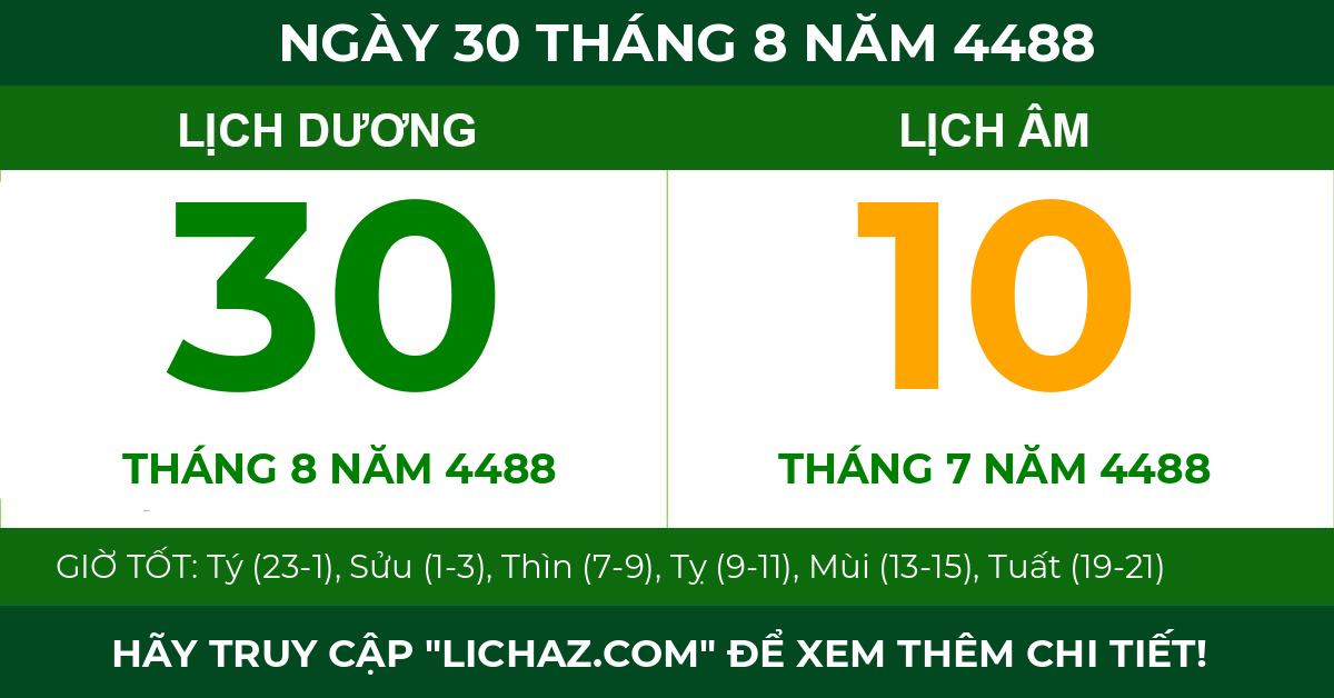 lịch âm ngày 30 tháng 8 năm 4488