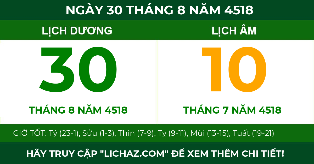 lịch âm ngày 30 tháng 8 năm 4518