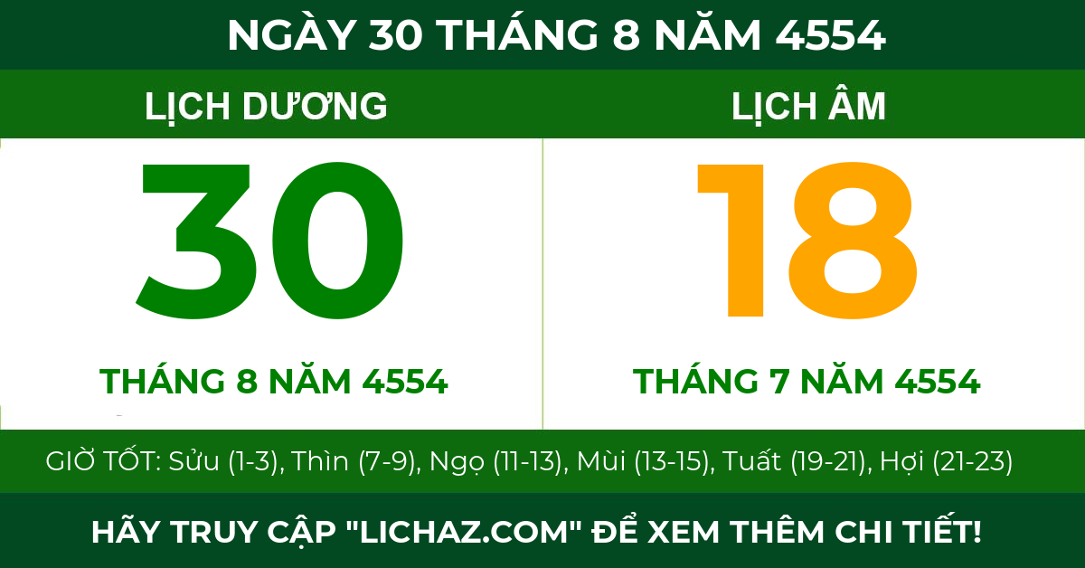 lịch âm ngày 30 tháng 8 năm 4554
