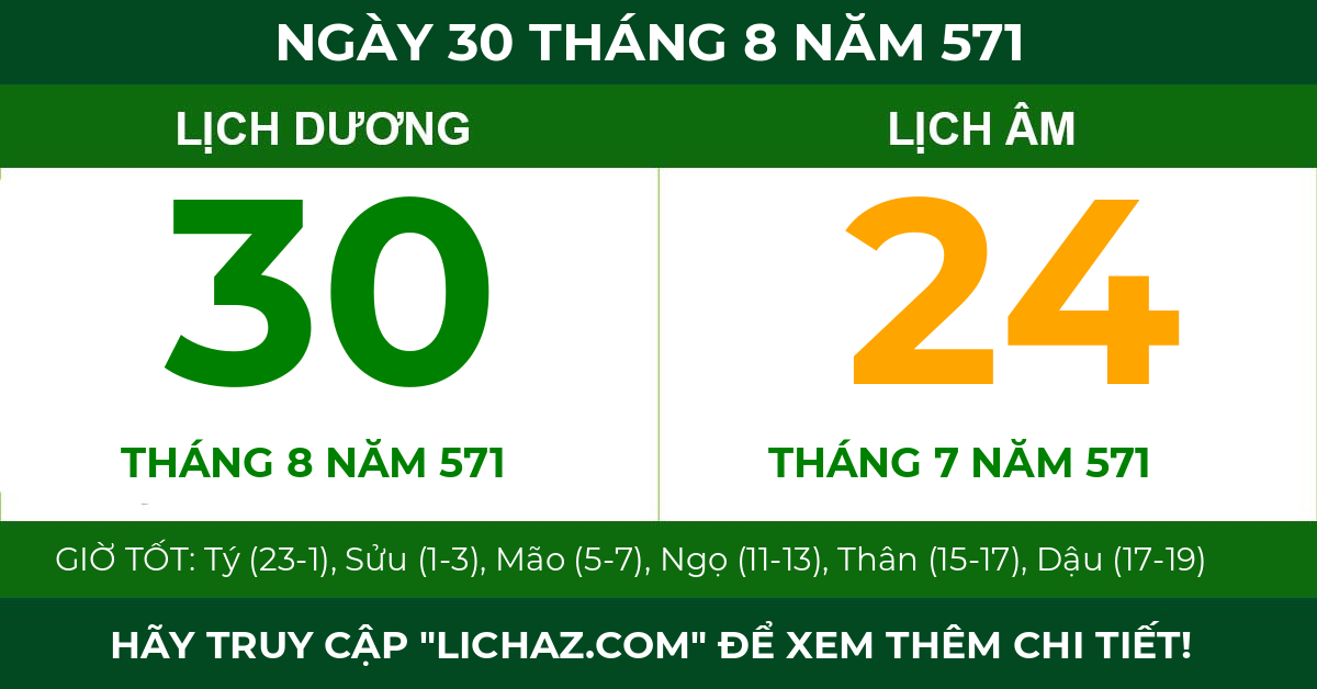 lịch âm ngày 30 tháng 8 năm 571