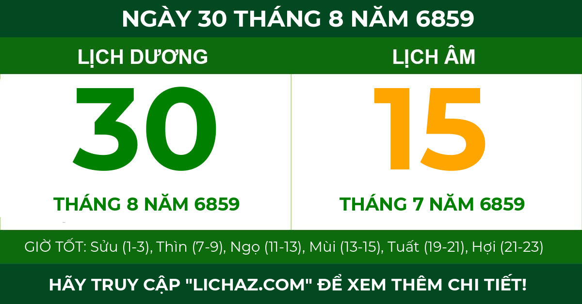 lịch âm ngày 30 tháng 8 năm 6859