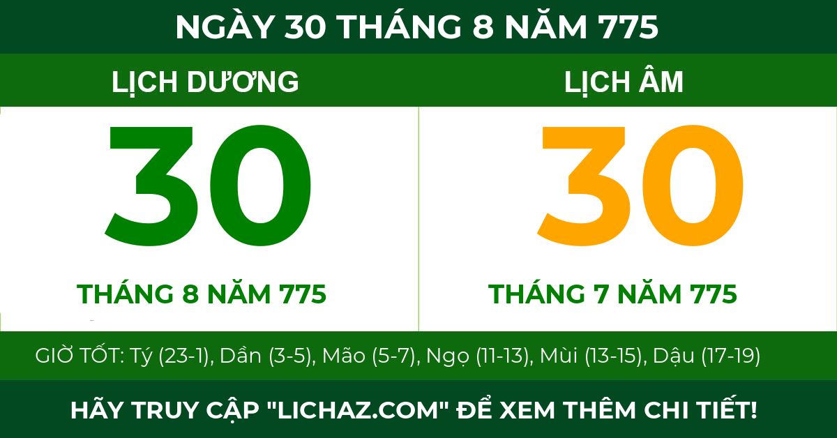lịch âm ngày 30 tháng 8 năm 775
