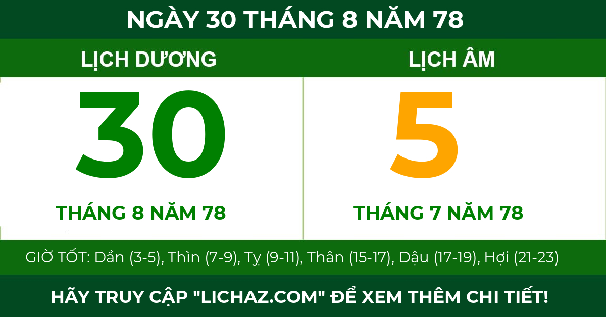 lịch âm ngày 30 tháng 8 năm 78