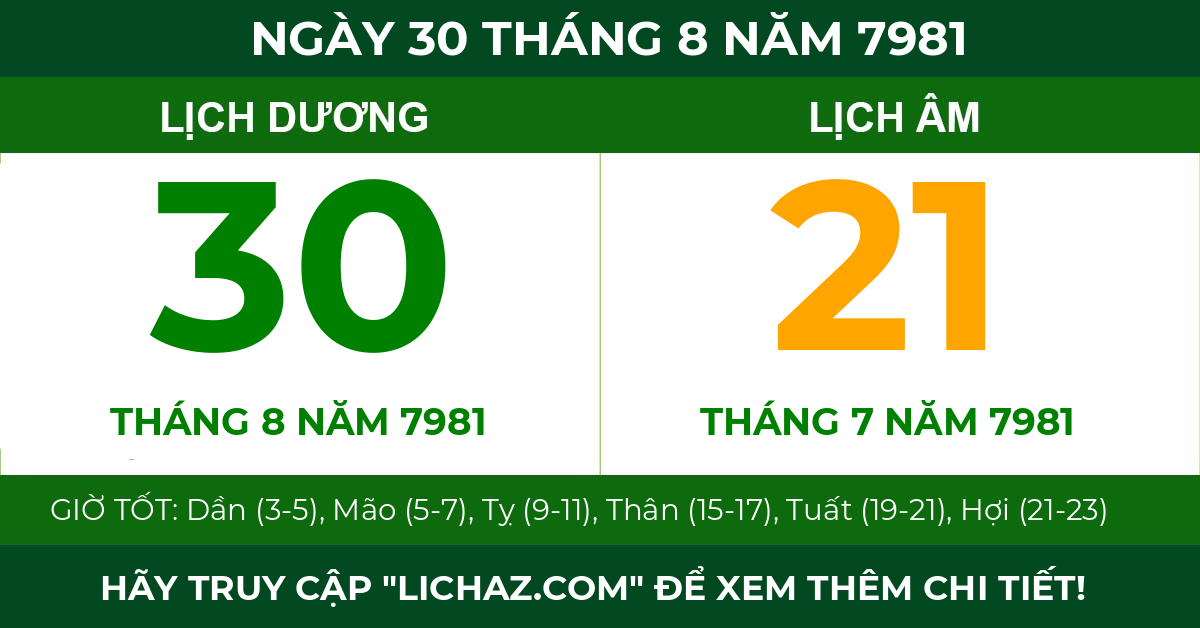 lịch âm ngày 30 tháng 8 năm 7981