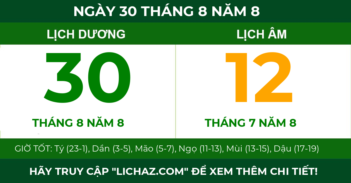 lịch âm ngày 30 tháng 8 năm 8
