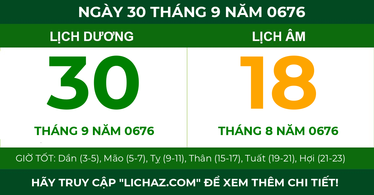 lịch âm ngày 30 tháng 9 năm 0676
