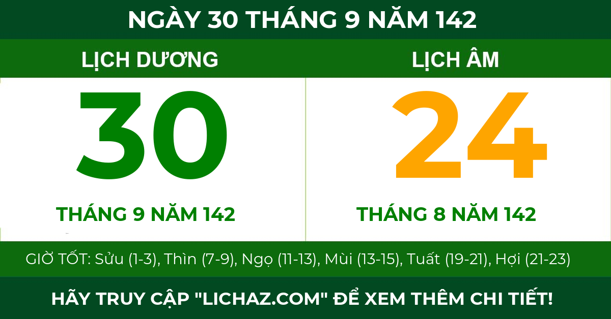 lịch âm ngày 30 tháng 9 năm 142