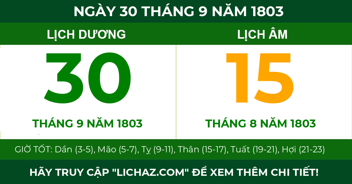 lịch âm ngày 30 tháng 9 năm 1803