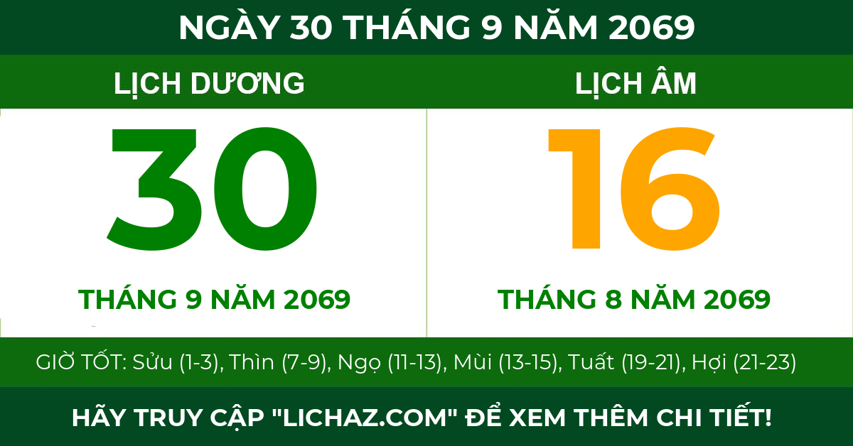 lịch âm ngày 30 tháng 9 năm 2069