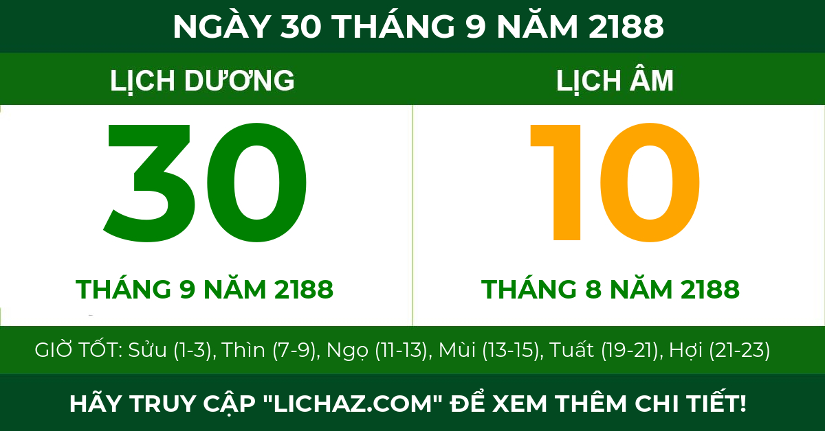 lịch âm ngày 30 tháng 9 năm 2188