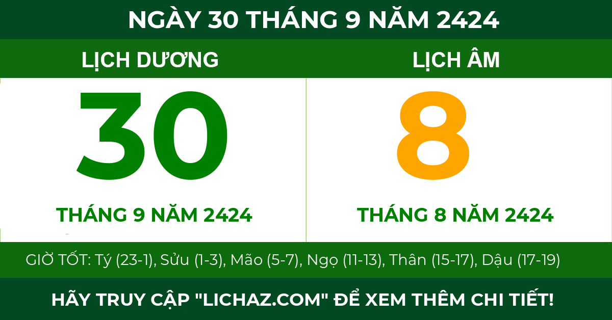 lịch âm ngày 30 tháng 9 năm 2424
