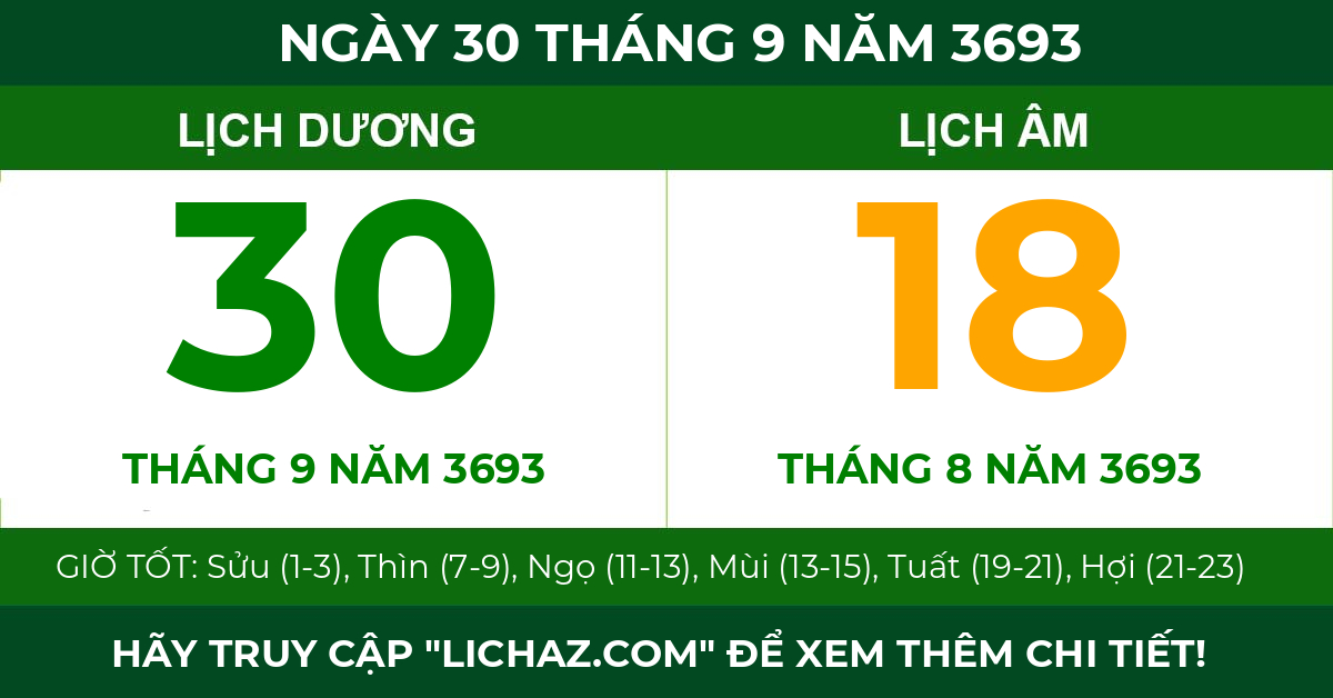lịch âm ngày 30 tháng 9 năm 3693