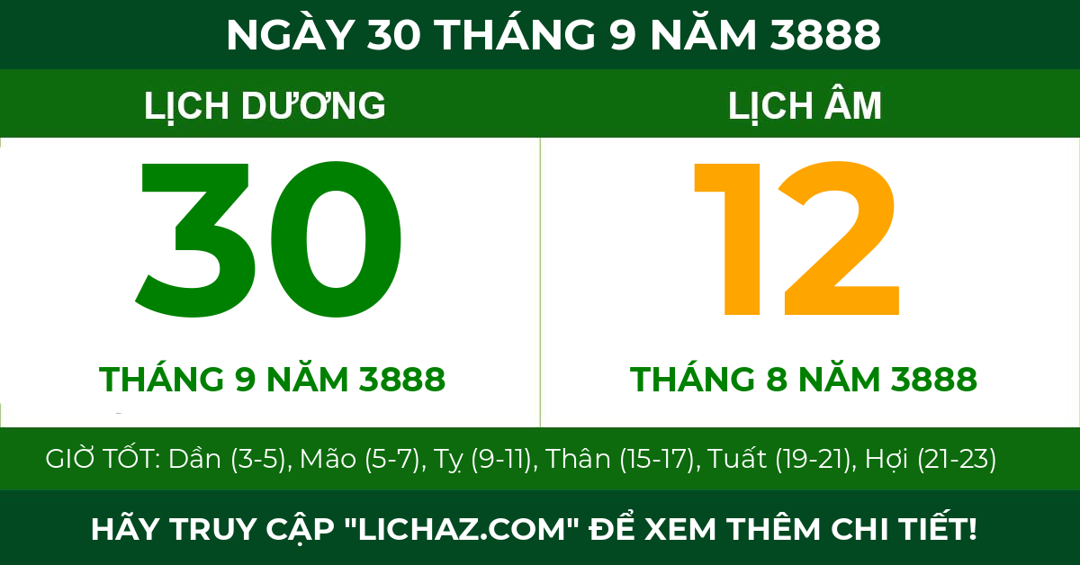 lịch âm ngày 30 tháng 9 năm 3888